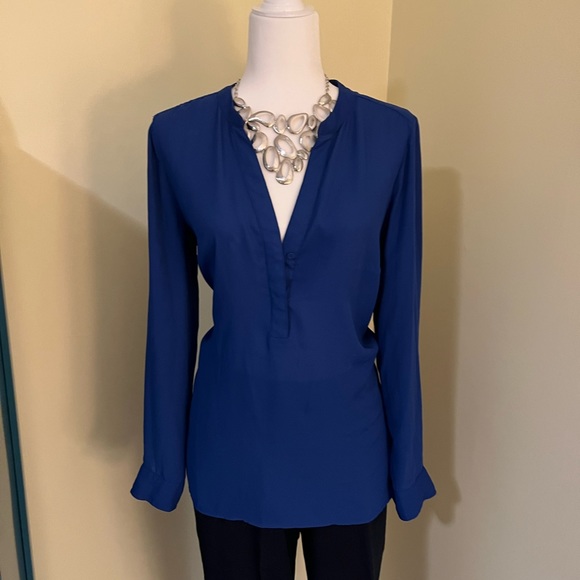 Rose and Olive royal Blue plunge, deep V blouse large - Picture 3 of 10